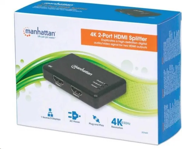 MANHATTAN Splitter HDMI 2 porty, 4K@30Hz, čierny