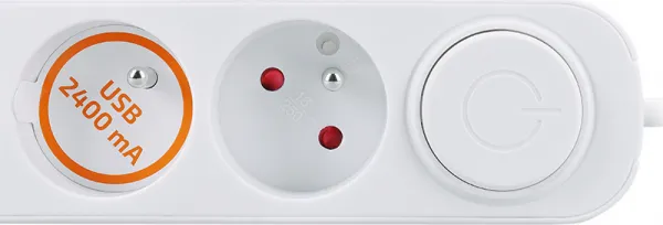 Solight prodlužovací přívod 5 zásuvek, USB A+C nabíječka 12W, 3m, 3 x 1mm2, bílý, vypínač
