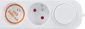 Solight prodlužovací přívod 5 zásuvek, USB A+C nabíječka 12W, 3m, 3 x 1mm2, bílý, vypínač