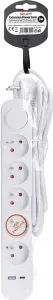 Solight prodlužovací přívod 5 zásuvek, USB A+C nabíječka 12W, 3m, 3 x 1mm2, bílý, vypínač