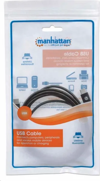 Kábel Manhattan USB-C, USB 3.1 Gen 2, USB-C samec na USB-C samec, 10 Gb/s, 5 A, 1 m, čierna