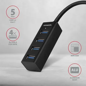 AXAGON HUE-M1C, 4x USB 3.mINI rozbočovač 2. generácie, kovový, kábel USB-C 20 cm