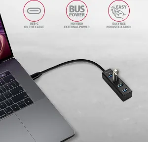 AXAGON HUE-M1C, 4x USB 3.mINI rozbočovač 2. generácie, kovový, kábel USB-C 20 cm