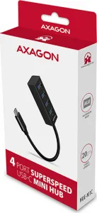 AXAGON HUE-M1C, 4x USB 3.mINI rozbočovač 2. generácie, kovový, kábel USB-C 20 cm