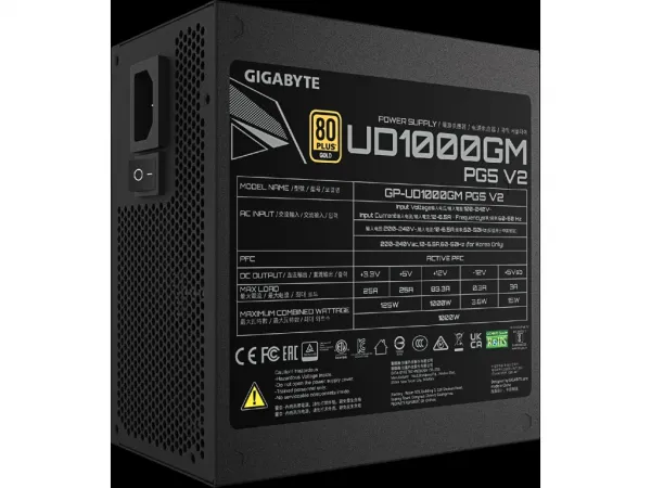 GIGABYTE zdroj UD1000GM PG5 V2 1000W, 120mm, Plně modulární, 80 Plus Gold, ATX 3.1