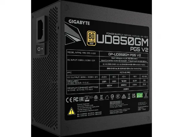 GIGABYTE zdroj UD850GM PG5 V2 850W, 120mm, Plně modulární, 80 Plus Gold, ATX 3.1