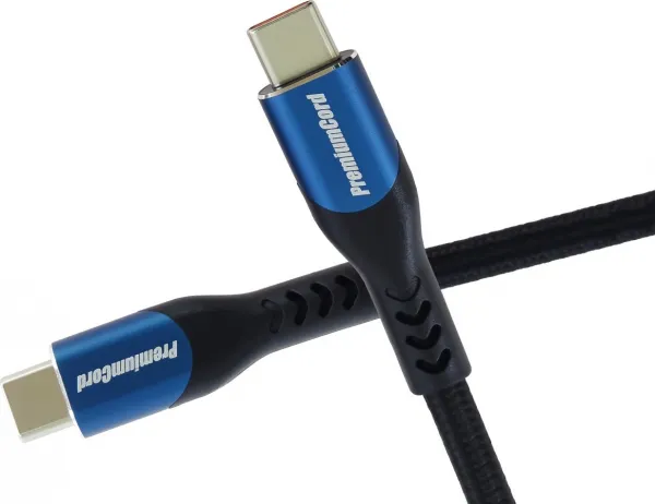 PremiumCord USB-C kabel ( USB 3.2 GEN 2x2, 5A, 100W, 20Gbit/s ) 2m, bavlněný oplet