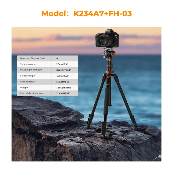 K&F Concept Video statív K&F 2,1 m pre kompaktný hliníkový statív digitálnej zrkadlovky s kvapalinovou hlavou 34622