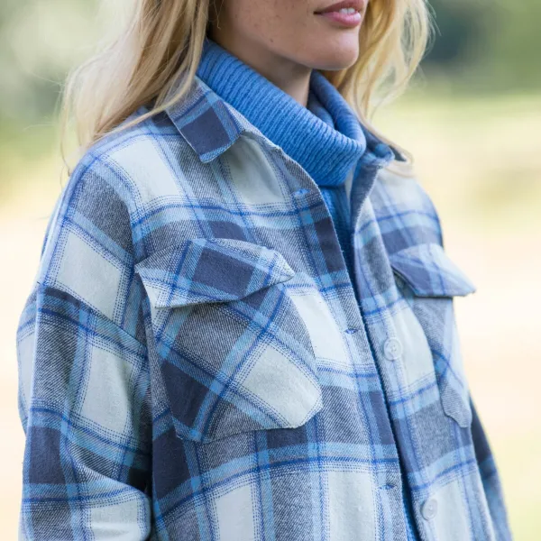 Kockovaná košeľová bunda z česaného flanelu
