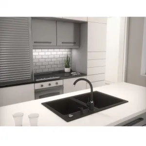 Granitový drez so sifónom, čierna, 80x50, TORI