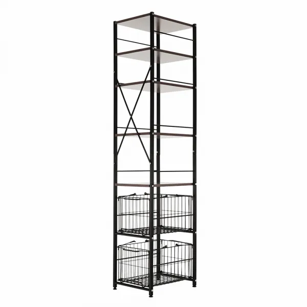 5-radový regál s 2 košíkmi, čierna/prírodná, RATTO
