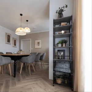 5-radový regál s 2 košíkmi, čierna/prírodná, RATTO