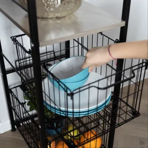 5-radový regál s 2 košíkmi, čierna/prírodná, RATTO