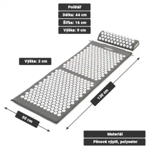 MAXXIVA 81655 Akupresúrna podložka s vankúšom, 130 x 50 cm, sivá