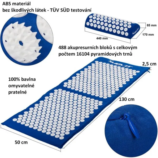 Movit akupresúrna podložka s vankúšom 130 x 50 cm modrá