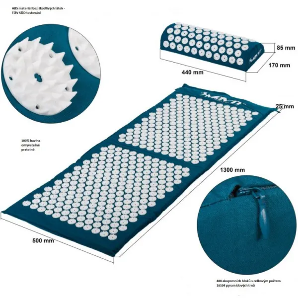 Movit akupresúrna podložka s vankúšom 130 x 50 cm tyrkysová