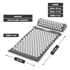 MAXXIVA 81552 Akupresúrna podložka s vankúšom, 75x42 cm, sivá