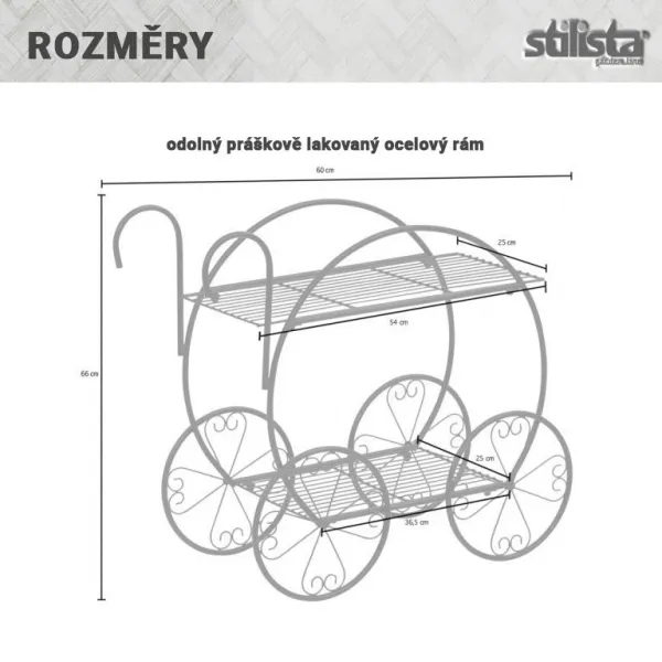 STILISTA stojan na rastliny, vozík, 66 x 60 x 28 cm, oceľ