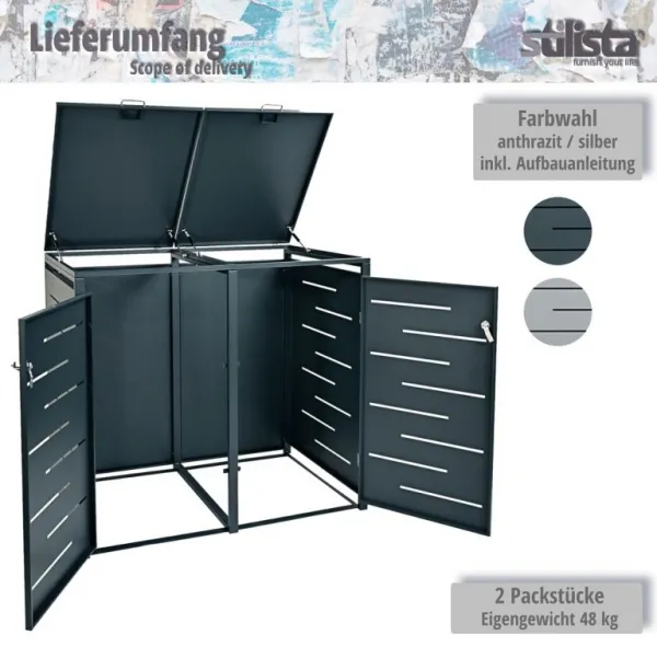 STILISTA skriňa na 2 popolnice, 132 x 80 x 116 cm, antracit