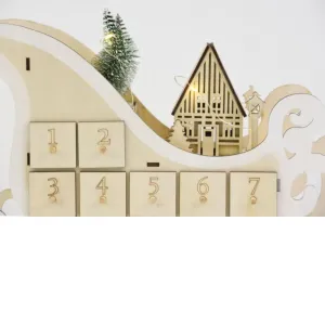 Vianočný adventný kalendár, sane, 10 LED, na batérie