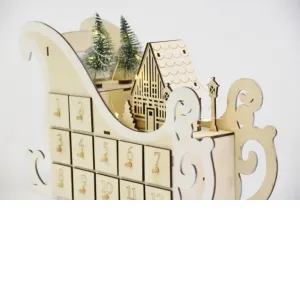 Vianočný adventný kalendár, sane, 10 LED, na batérie