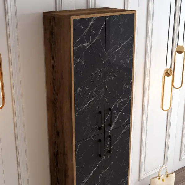 Skrinka na topánky / Botník Berlin A - Walnut, Black Marble