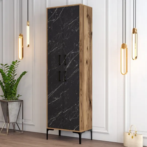 Skrinka na topánky / Botník Berlin A - Walnut, Black Marble