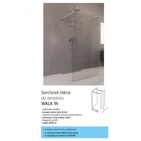 Mereo Sprchová stena WALK IN, Novea, 90x200 cm, chróm ALU, sklo Číre CK10602H