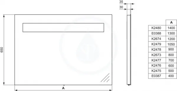 VÝPRODEJ - Strada Zrkadlo s osvetlením 600 mm (26 Watt žiarivka T5), neutrálne K2476BHVYP