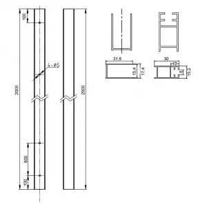 Mereo Súprava fixačného a bočného profilu pre pre CK10303Z, CK10403Z, pre sklo 8 mm, výška 2 m, chróm ALU CKND250Z2