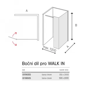 Mereo Bočný diel pre WALK IN, Novea, 35 x 200 cm, chróm ALU, sklo Číre CK10635S