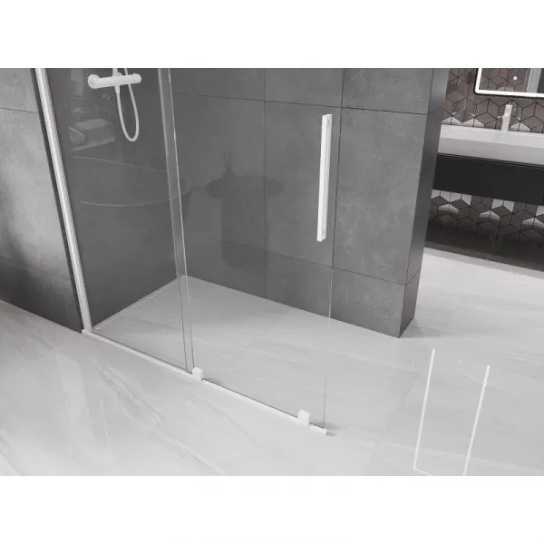 MEXEN/S - Velár posuvné sprchové dvere Walk-in 140, transparent, biela 871-140-000-03-20