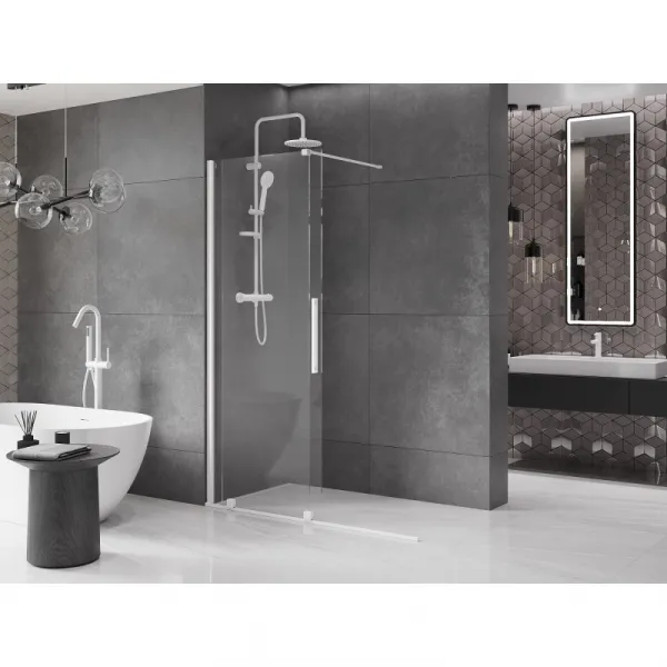MEXEN/S - Velár posuvné sprchové dvere Walk-in 140, transparent, biela 871-140-000-03-20