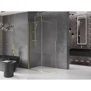MEXEN/S - Velár posuvné sprchové dvere Walk-in 140, transparent, zlatá 871-140-000-03-50