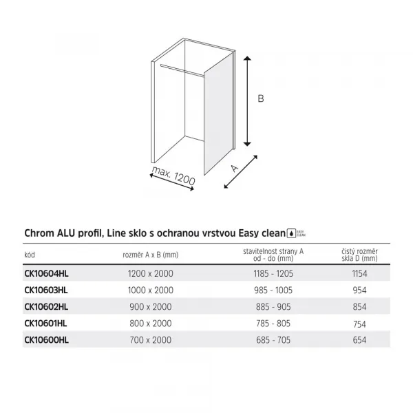 Mereo Sprchová stena WALK IN, Novea, 100x200 cm, chróm ALU, sklo Line CK10603HL