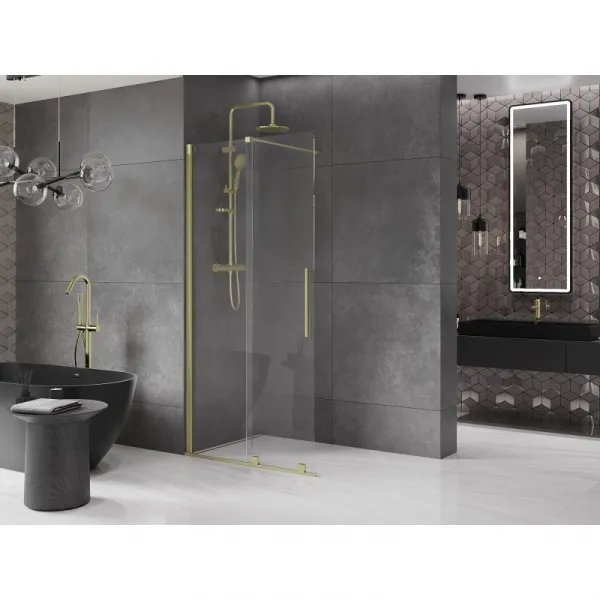 MEXEN/S - Velár posuvné sprchové dvere Walk-in 85, transparent, zlatá kartáčovaná 871-085-000-03-55