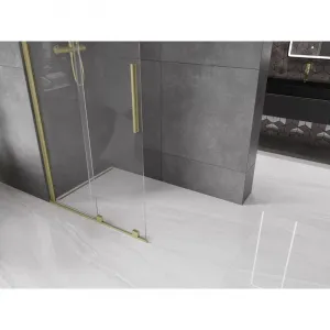 MEXEN/S - Velár posuvné sprchové dvere Walk-in 85, transparent, zlatá kartáčovaná 871-085-000-03-55