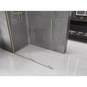 MEXEN/S - Velár posuvné sprchové dvere Walk-in 130, transparent, zlatá kartáčovaná 871-130-000-03-55