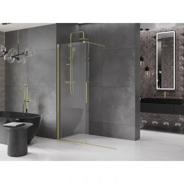 MEXEN/S - Velár posuvné sprchové dvere Walk-in 140, transparent, zlatá kartáčovaná 871-140-000-03-55