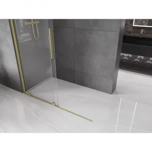 MEXEN/S - Velár posuvné sprchové dvere Walk-in 140, transparent, zlatá kartáčovaná 871-140-000-03-55