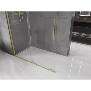 MEXEN/S - Velár posuvné sprchové dvere Walk-in 140, transparent, zlatá kartáčovaná 871-140-000-03-55