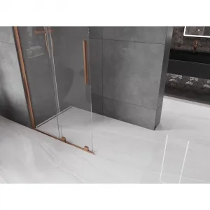 MEXEN/S - Velár posuvné sprchové dvere Walk-in 85, transparent, kartáčovaná meď 871-085-000-03-65