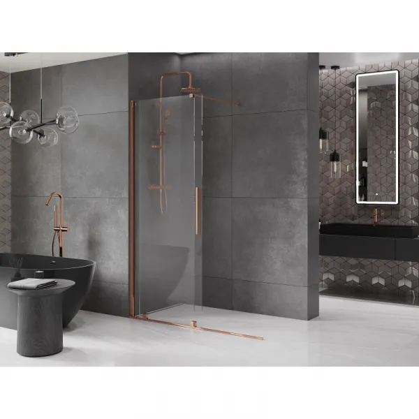 MEXEN/S - Velár posuvné sprchové dvere Walk-in 140, transparent, ružové zlato 871-140-000-03-60