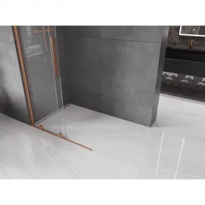 MEXEN/S - Velár posuvné sprchové dvere Walk-in 120, transparent, kartáčovaná meď 871-120-000-03-65