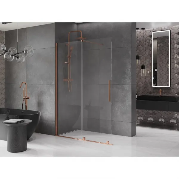 MEXEN/S - Velár posuvné sprchové dvere Walk-in 130, transparent, ružové zlato 871-130-000-03-60
