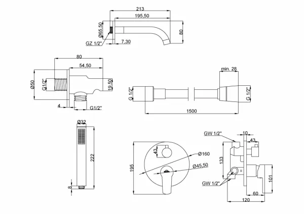INVENA - Vaňová batéria, podomietková, 2-F, DAFNI BS-88-W01-A