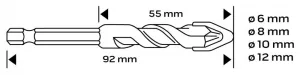 SadauniverzálnychvrtákovHEX–4ks(6,8,10,12mm)