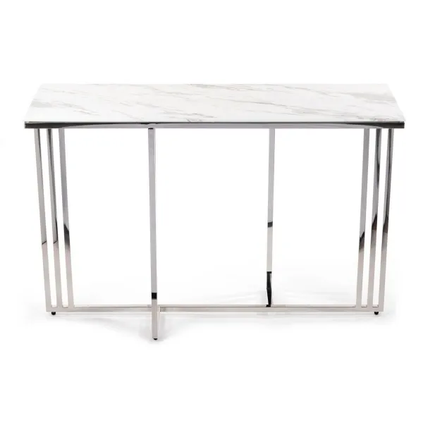 HowHomely Konferenčný stolík AMAGAT 120 cm strieborný/biely mramor