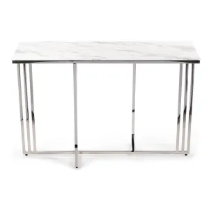 HowHomely Konferenčný stolík AMAGAT 120 cm strieborný/biely mramor