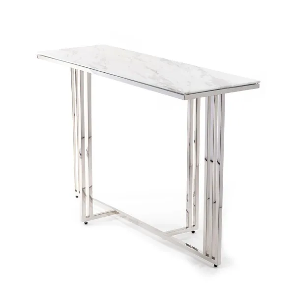 HowHomely Konferenčný stolík AMAGAT 120 cm strieborný/biely mramor